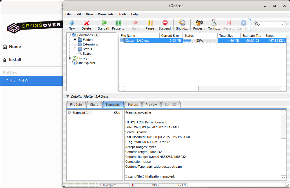 iGetter in Crossover for Ubuntu