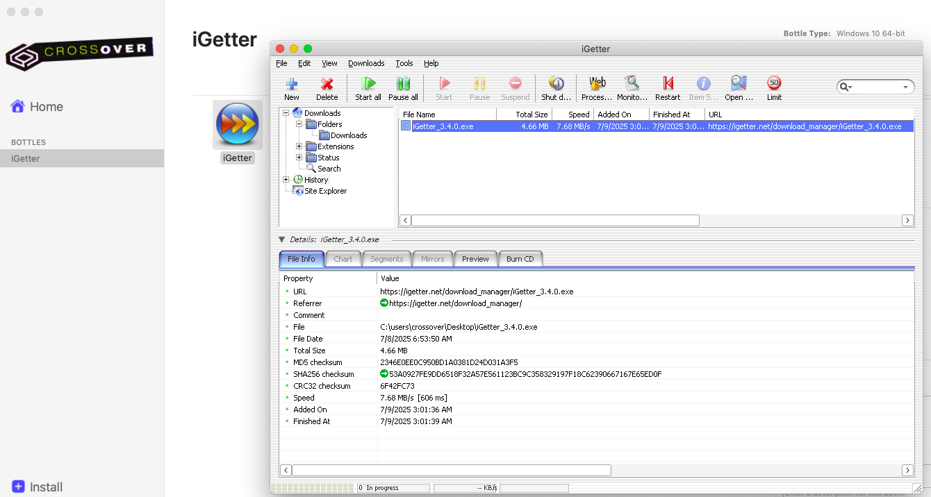 iGetter in Crossover for macOS