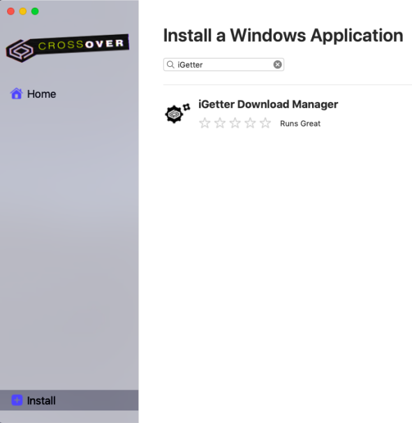 Search for iGetter in Crossover for macOS